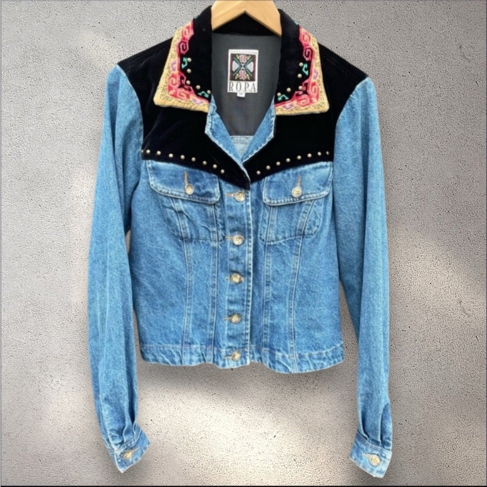 Hairston Roberson ROPA Vintage denim jean velvet embroidery 1980s 90s jacket Med
